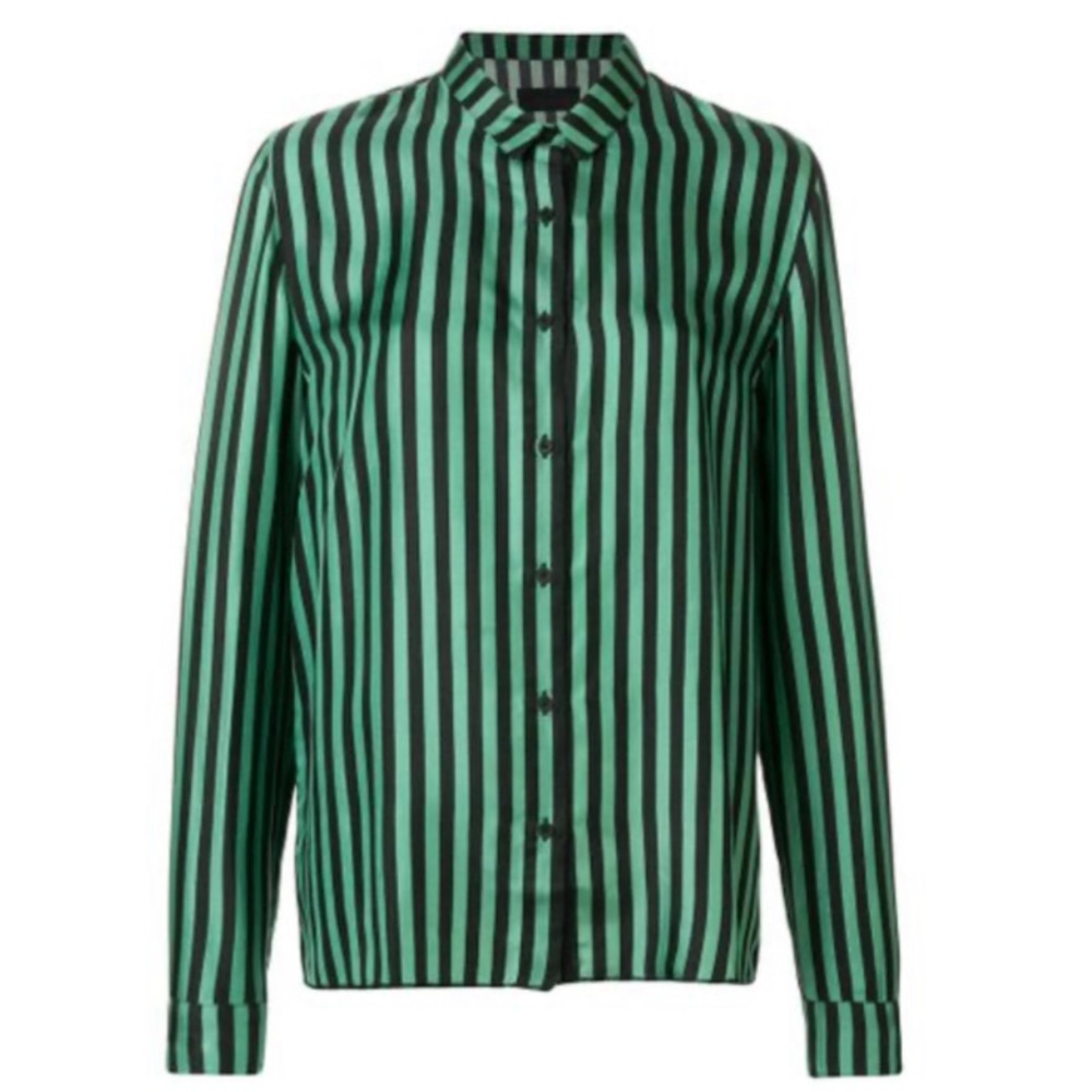 RtA Green and Black Oversized Silk Striped Shirt - Picture 4 of 4
